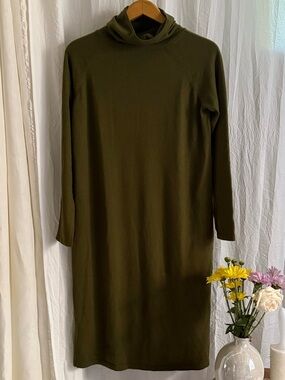 NWT Talbots M Olive Green Merino Wool Cowl Neck Sweater Dress Turtleneck